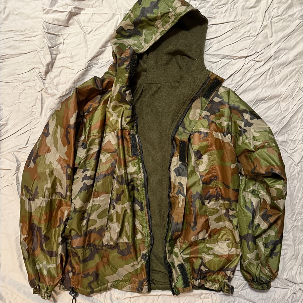 No Label Vintage Men's Camouflage Hooded Jacket Fleece Lined